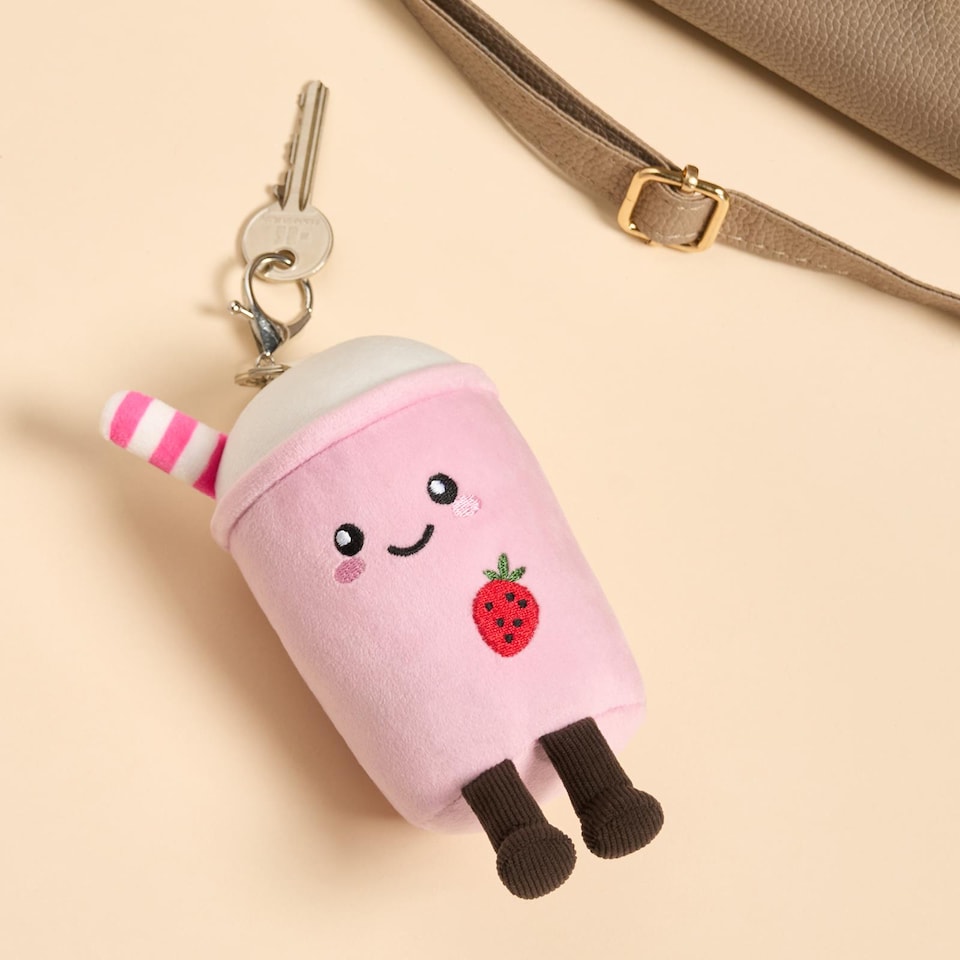 image 1 of OHS Character Novelty Bag Charm Keyring Soft Fleece Keychain | Pink | Molly the Milkshake | One Size