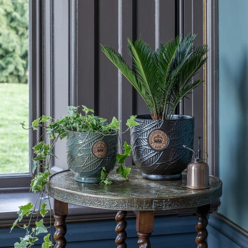 image 1 of Kew Leaf Embossed Cork Planter - Ceramic - L18 x W18 x H18 cm - Moss Green