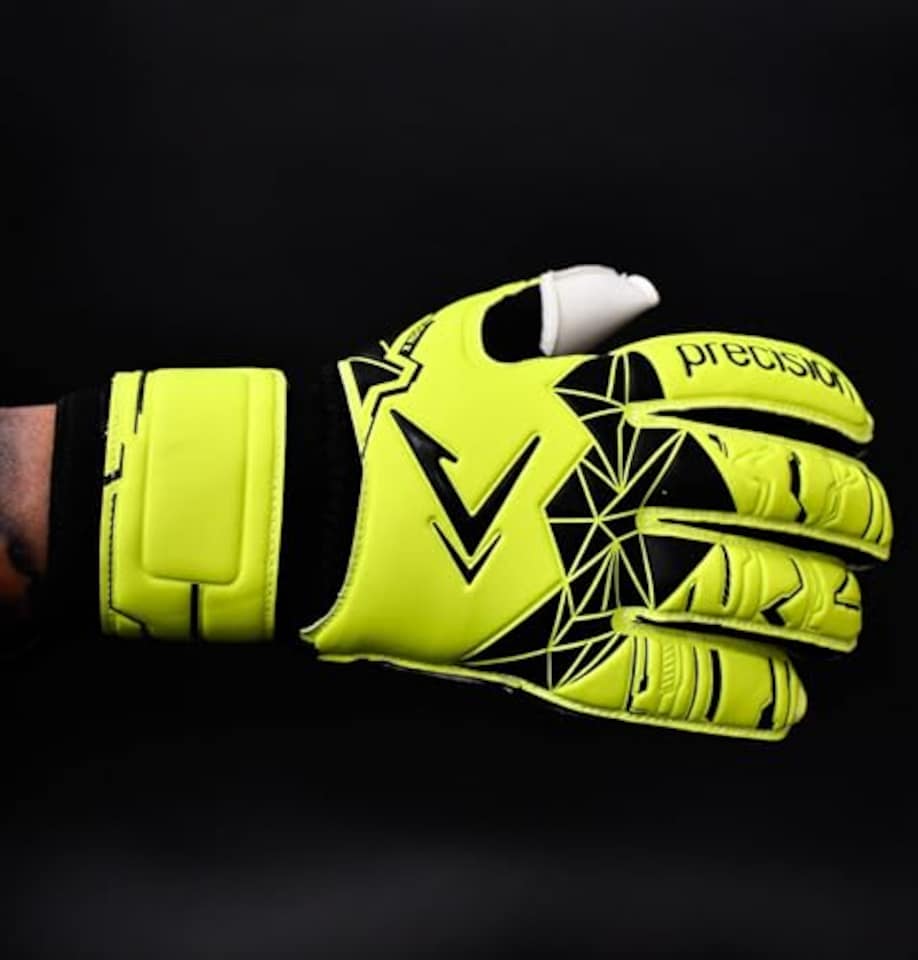 image 1 of Precision Training Fusion X Flat Cut Essential Football Adult's Goalkeeper Gloves, Fluo Yellow, 8