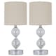 image 1 of First Choice Lighting Set of 2 Chrome Two Ball Table Lamps with Natural Linen Shades Chrome | Brown