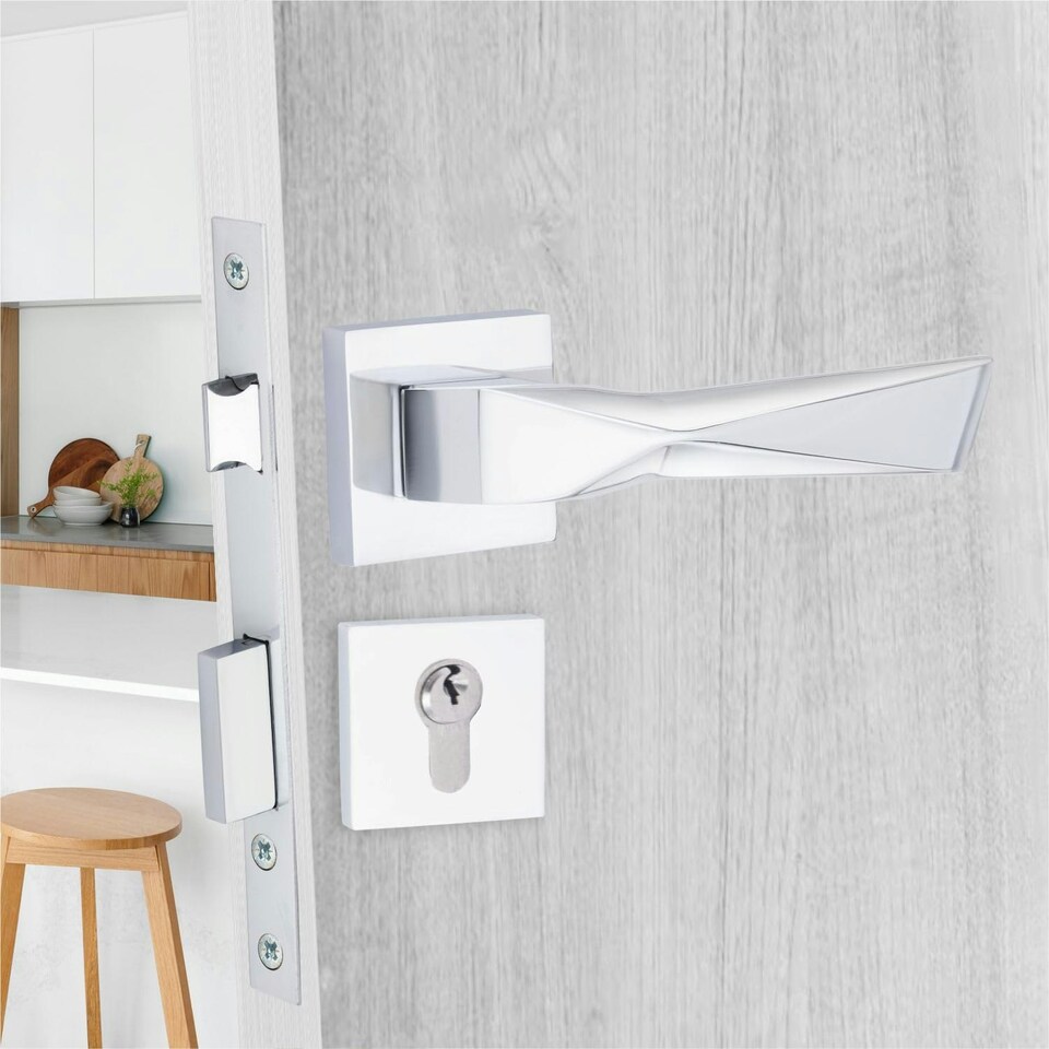 image 1 of Golden Grace Modern Aura Euro Lock Door Handles in Polished Chrome Finish with 70mm Key and Thumbturn Barrell Chrome