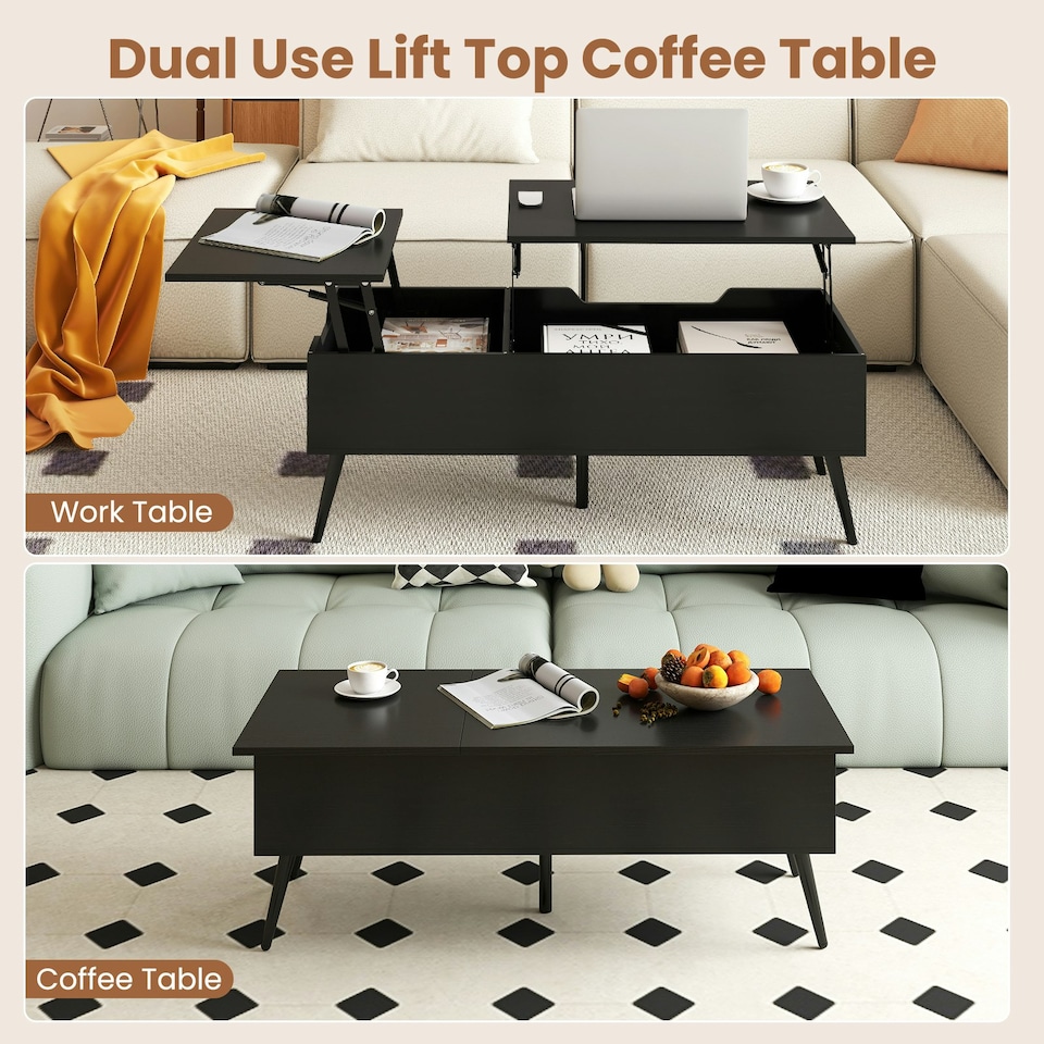 image 1 of COSTWAY Lift Top Coffee Table w/Storage Compartments Black Black