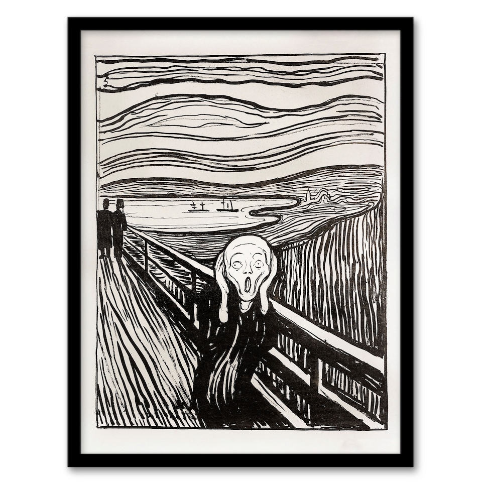 image 1 of Edvard Munch Framed Wall Art Print The Scream 1895 Black and White Home Décor