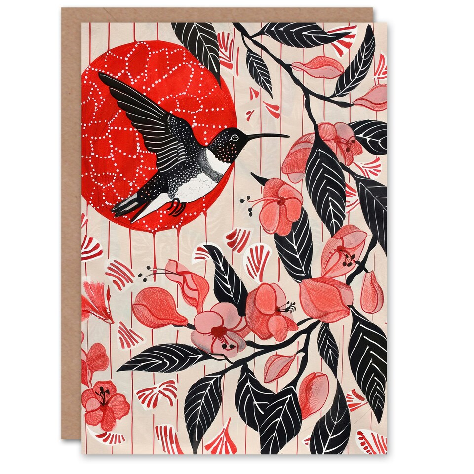 image 1 of Cry Blossoms Folk Woman Hummingbird Her Birthday Card