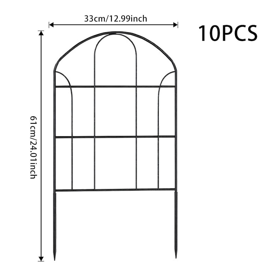 image 1 of Living and Home 10-Pcs Arched Top Iron Garden Fence Black
