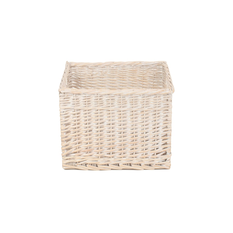 image 1 of White Wash Storage Wicker Open Basket White | White | L
