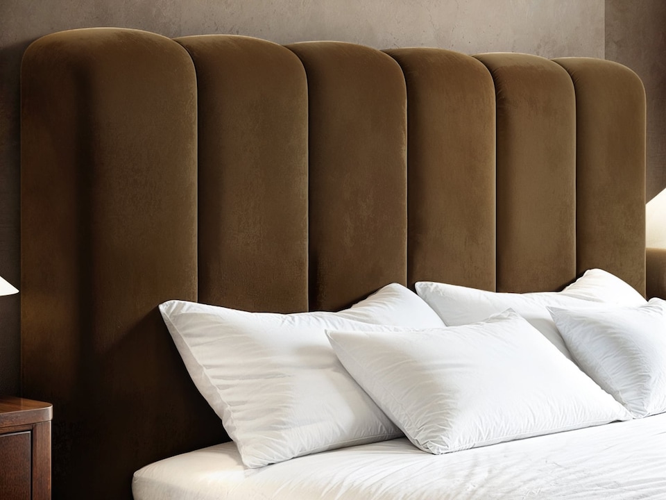 image 1 of SOLACE+CO Emilie Ribbed Ottoman Kingsize Bed Brown Velvet