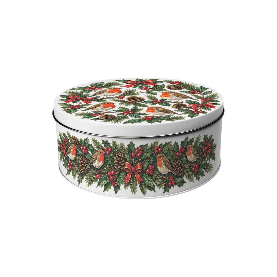 image 1 of Festive Robins Round Christmas Cake Tin