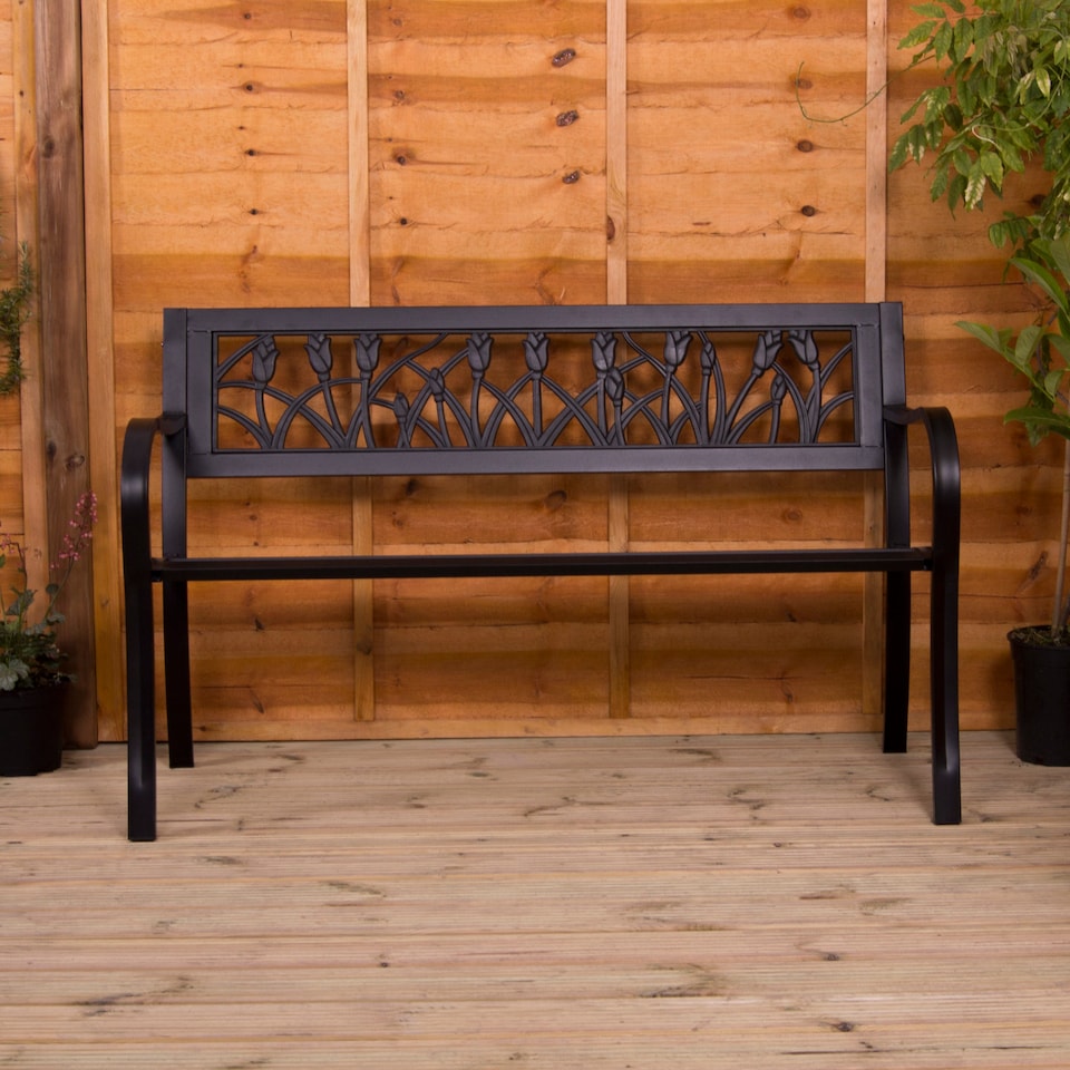 image 1 of Garden Vida 3 Seater Steel Garden Bench Outdoor Patio Seating, Tulipo