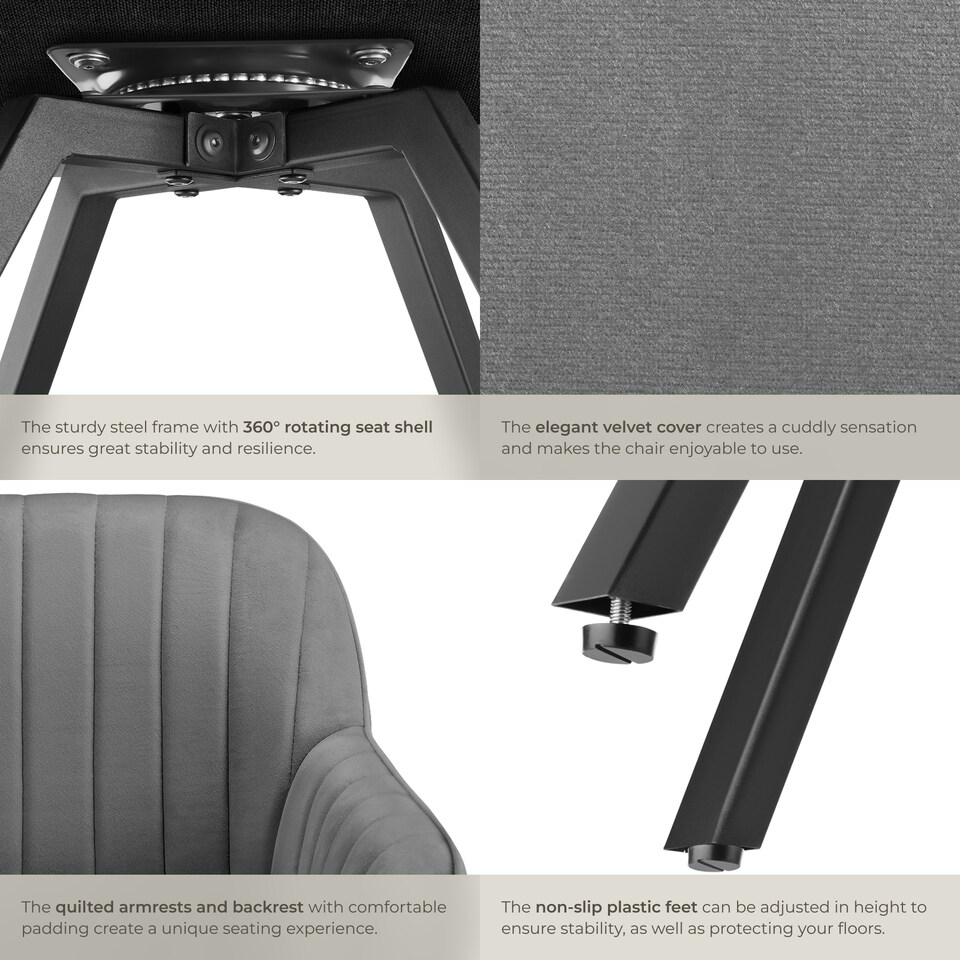 image 1 of Lounge Armchair Living Room Accent Chair 360 Swivel Slim Steel Legs Velvet Fabric | Grey | grey | 4