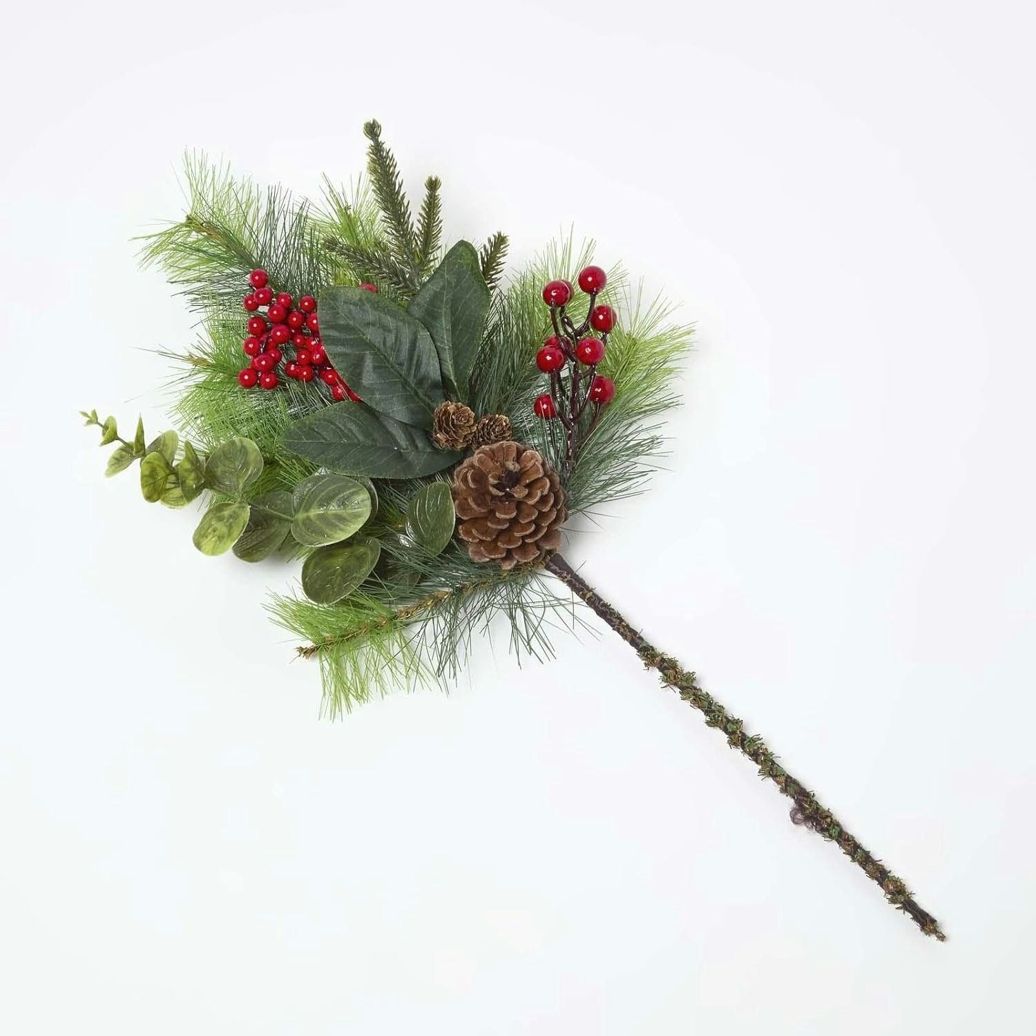 Homescapes Artificial Bouquet Winter Woodland & Eucalyptus Single Stem in Green