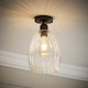 image 2 of ValueLights Cheltenham Black Flush Ceiling Light Ribbed Shade and Bulb