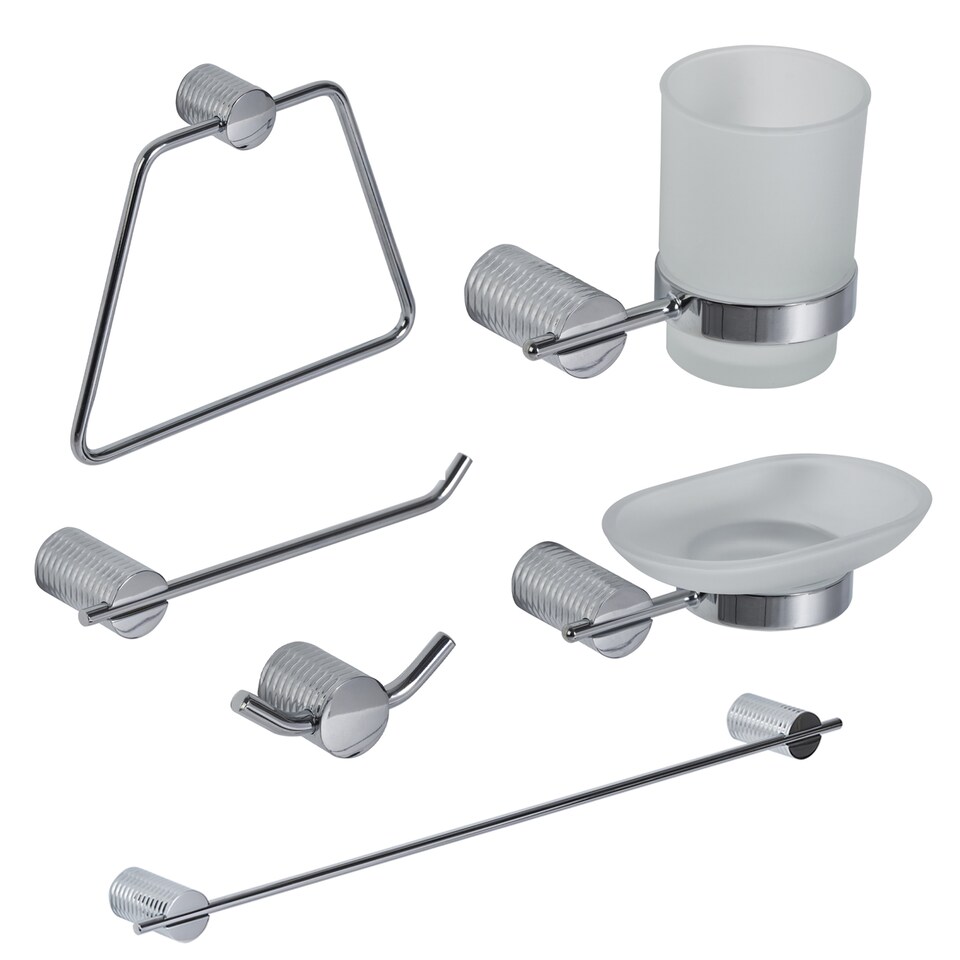 image 1 of Showerdrape Vitality Chrome Stainless Steel Wall Mounted 6 Piece Bathroom Accessory Set | Silver | 1