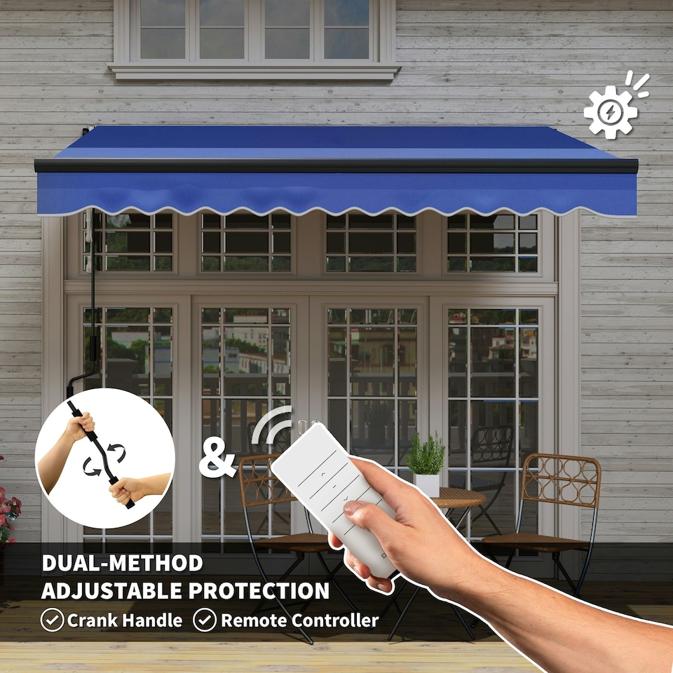 image 1 of Outsunny 3x2.5m Electric Awning w/ LED Light & Remote, Blue Blue
