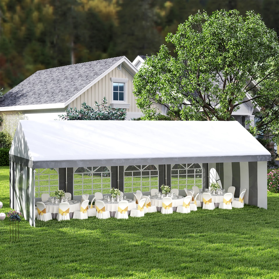 image 1 of Outsunny 8 x 4m Galvanised Party Tent, Marquee Gazebo with Sides, Eight Windows and Double Doors, for Parties, Wedding and Events