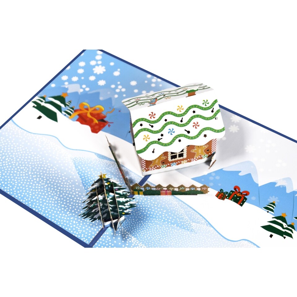 image 1 of Gingerbread Houses with Snowy Scene 3D Pop Up Christmas Card