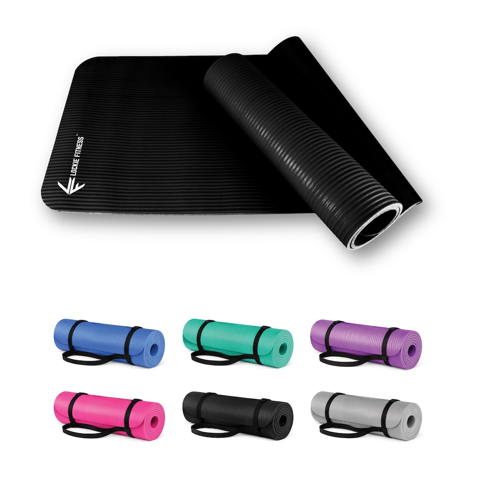 image 1 of Lockie Fitness Yoga Mat 8 mm Thick, Non Slip Exercise Mat for Women and Men, TPE Foam Pilates Mat, Gym Mat for Home Workout, Yoga, Pilates, Exercise & Gymnastics, 180 x 60 cm, Black
