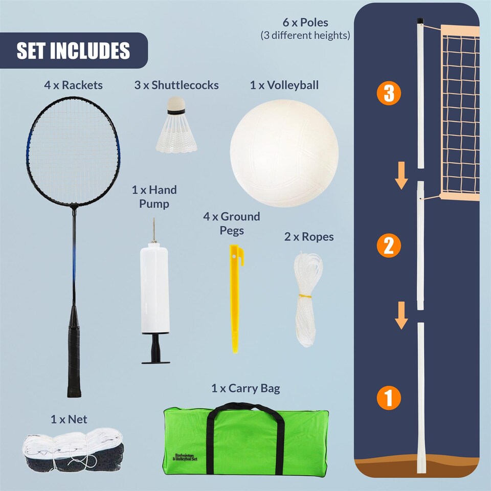 image 1 of The Magic Toy Shop 2-in-1 Badminton Volleyball Set Portable Outdoor Sports for 4 Players