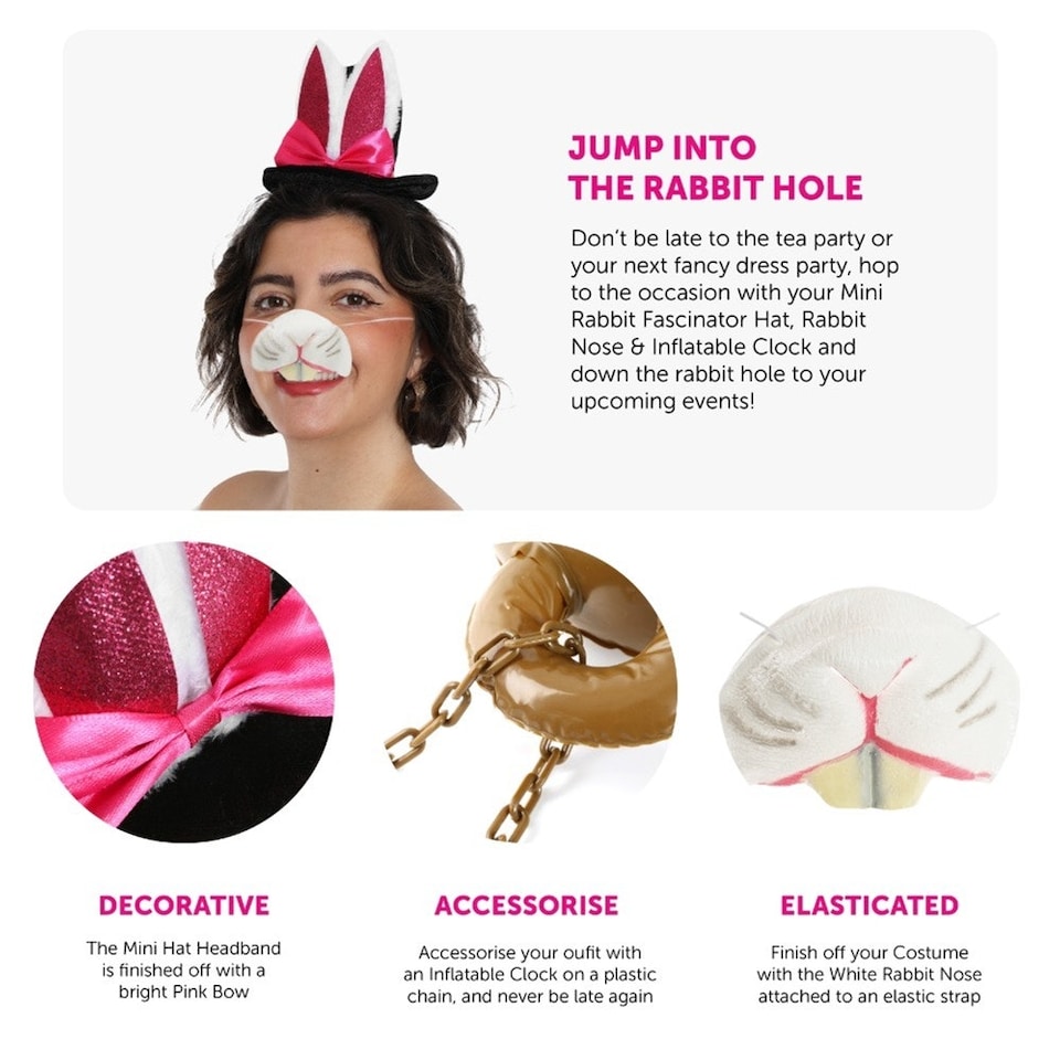 image 1 of Mini Rabbit Costume Set - Hat, Clock & Nose Black | One Size