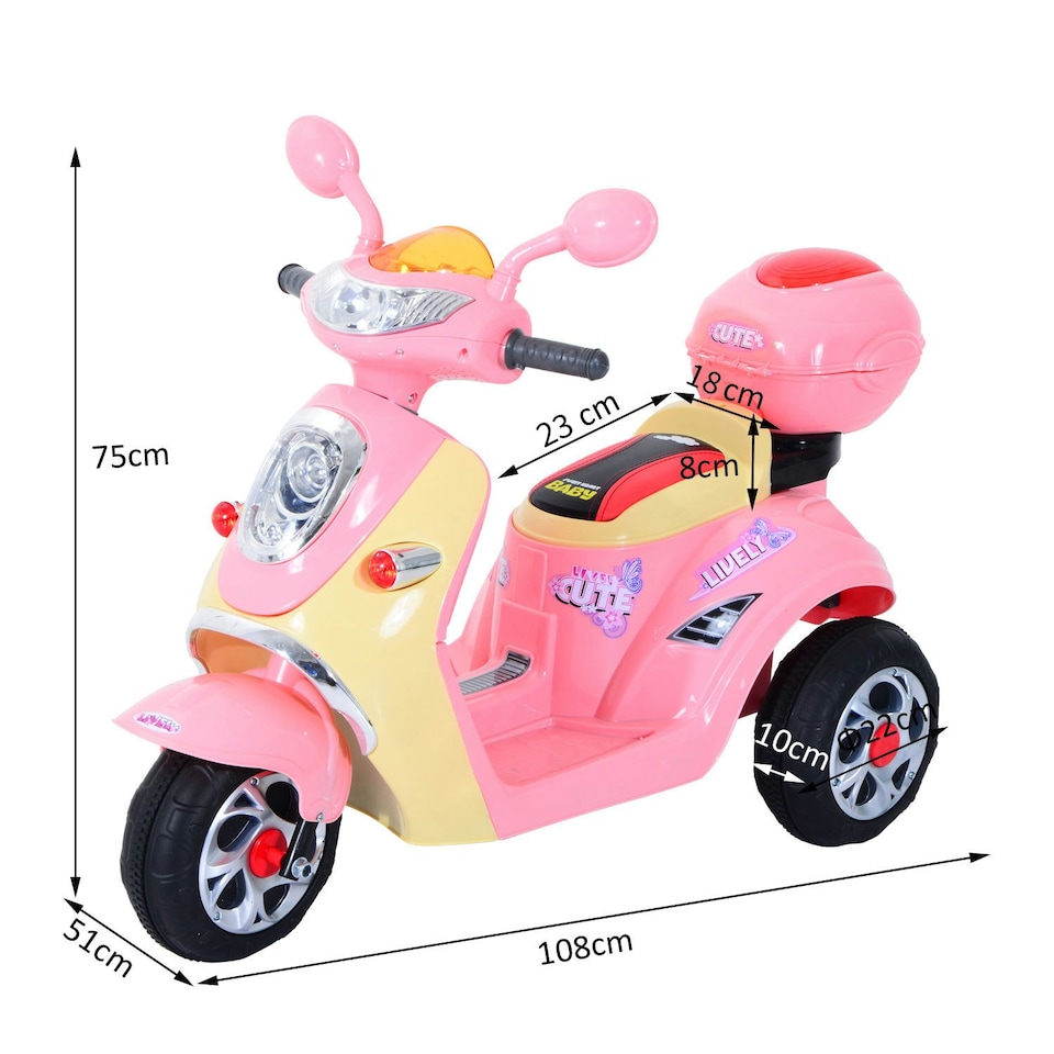 image 1 of HOMCOM Electric Ride on Toy Car Kids Motorbike Children Battery Tricycle Pink