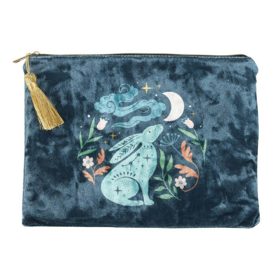 image 1 of Something Different Midnight Hare Velvet Cosmetic Bag - Blue - One Size