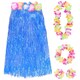 image 1 of Pack of 2 80cm Hawaiian Long Blue Hula Skirt & Lei Blue | One Size