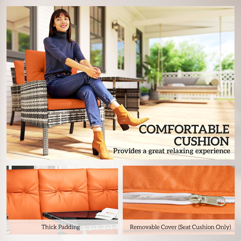 image 1 of Outsunny 6 Pieces Rattan Garden Furniture Sofa Set with Cushions, Orange | Orange | Orange