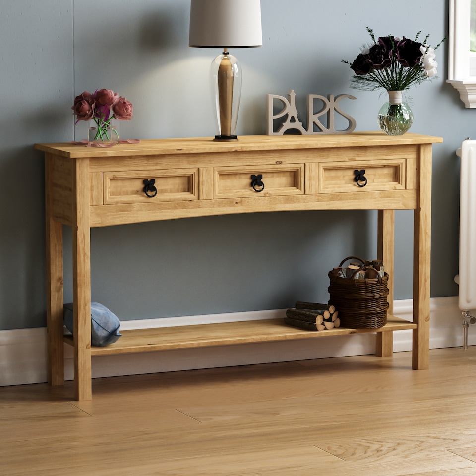 image 1 of Vida Designs Corona 3 Drawer Console Table With Shelf, Solid Pine Wood