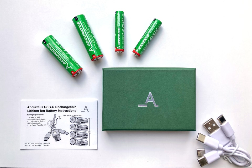 image 1 of Accuratus Power-Up Rechargeable AA Batteries x2 AAA Batteries x2 - USB-C - Lithium-ion Battery Set