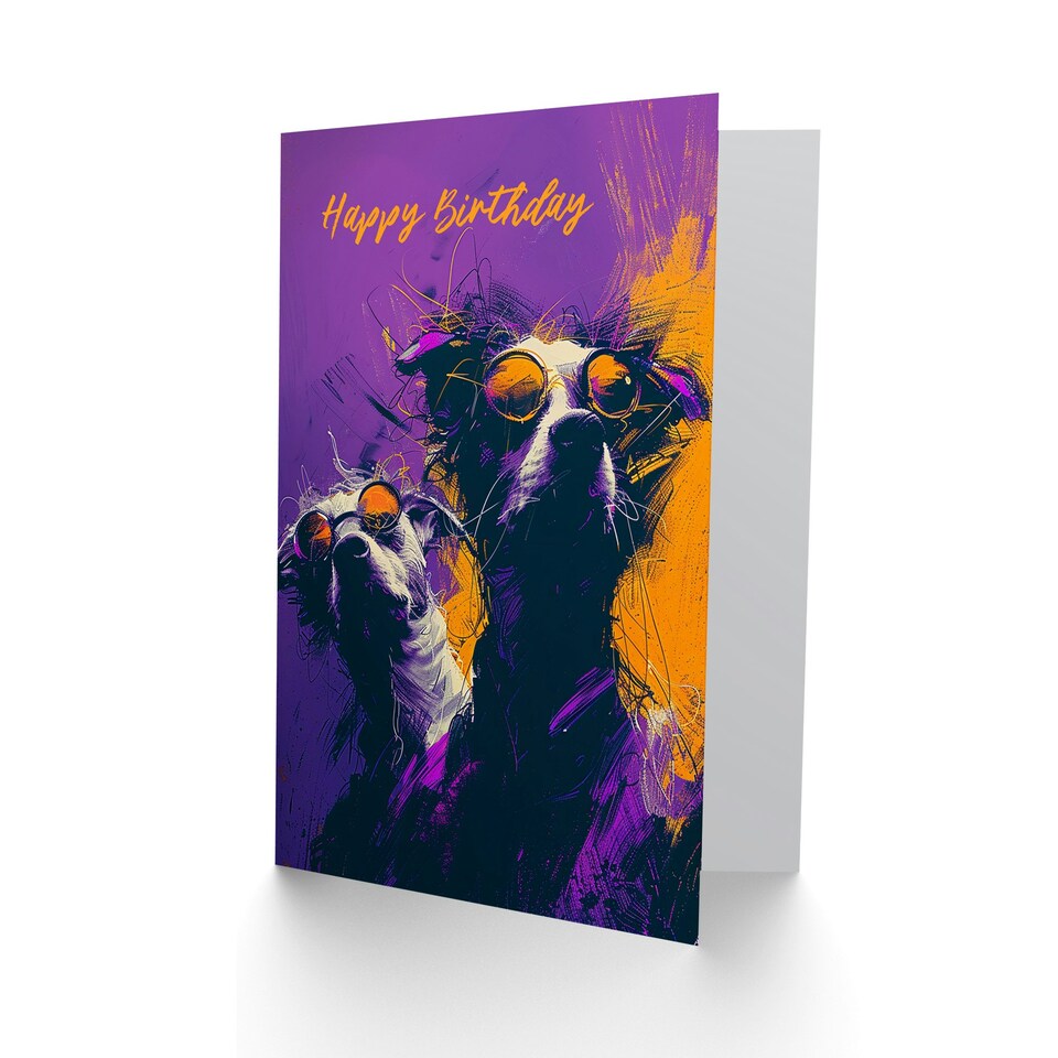image 1 of Dog Lover Orange Purple Sunglasses Portrait Man Him Birthday Card