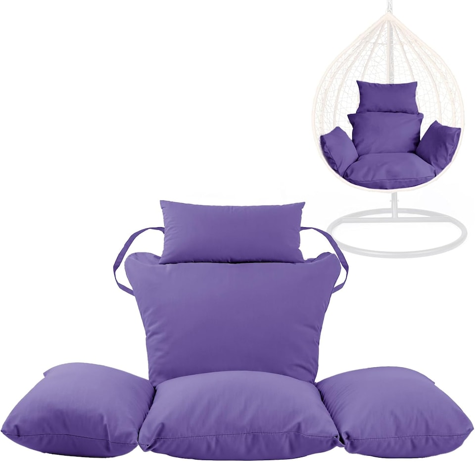 image 1 of Purple Replacement Cushion For Swing Egg Chair, 5 Pieces Water-Resistant Hanging Basket Swing Chair Cushion