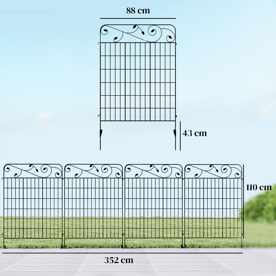 image 1 of Outsunny Decorative Garden Fencing 4PCs 43in x 11.5ft Metal Border Edging