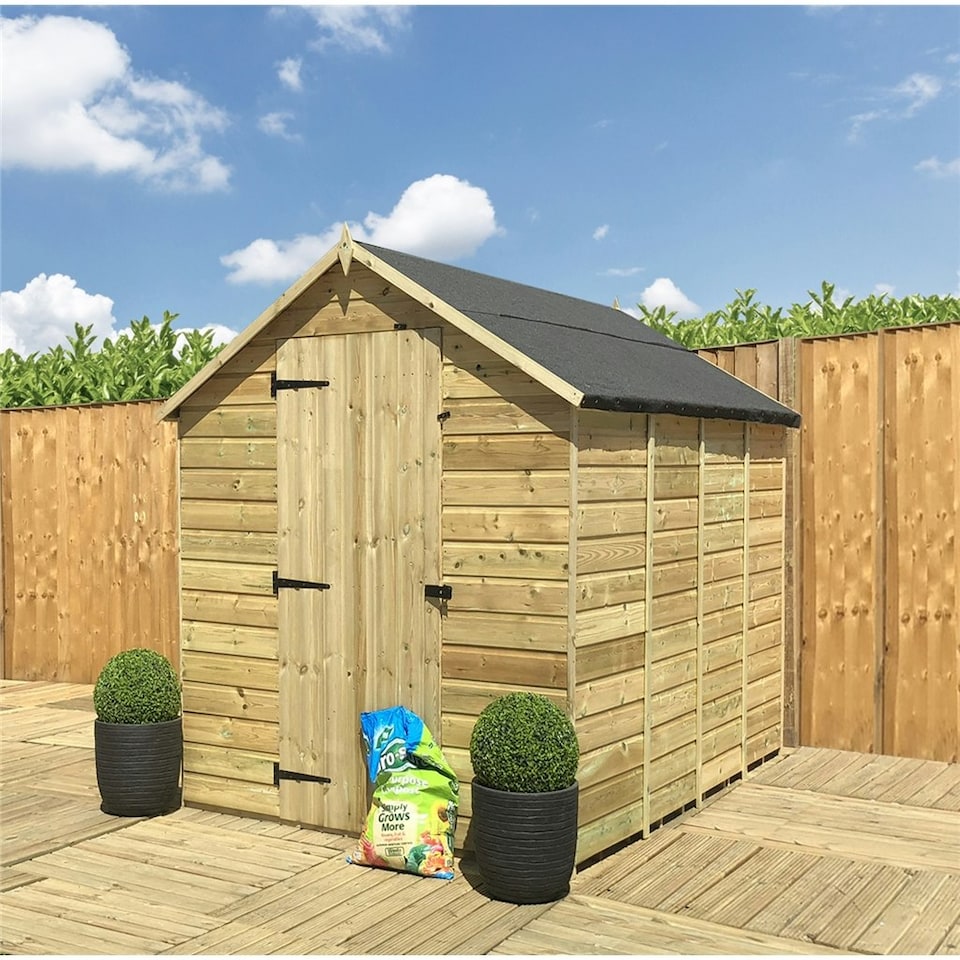image 1 of 13 x 4 Windowless Pressure Treated Tongue And Groove Single Door Apex Shed + Low Eaves (13' x 4') / (13ft x 4ft) (13x4)