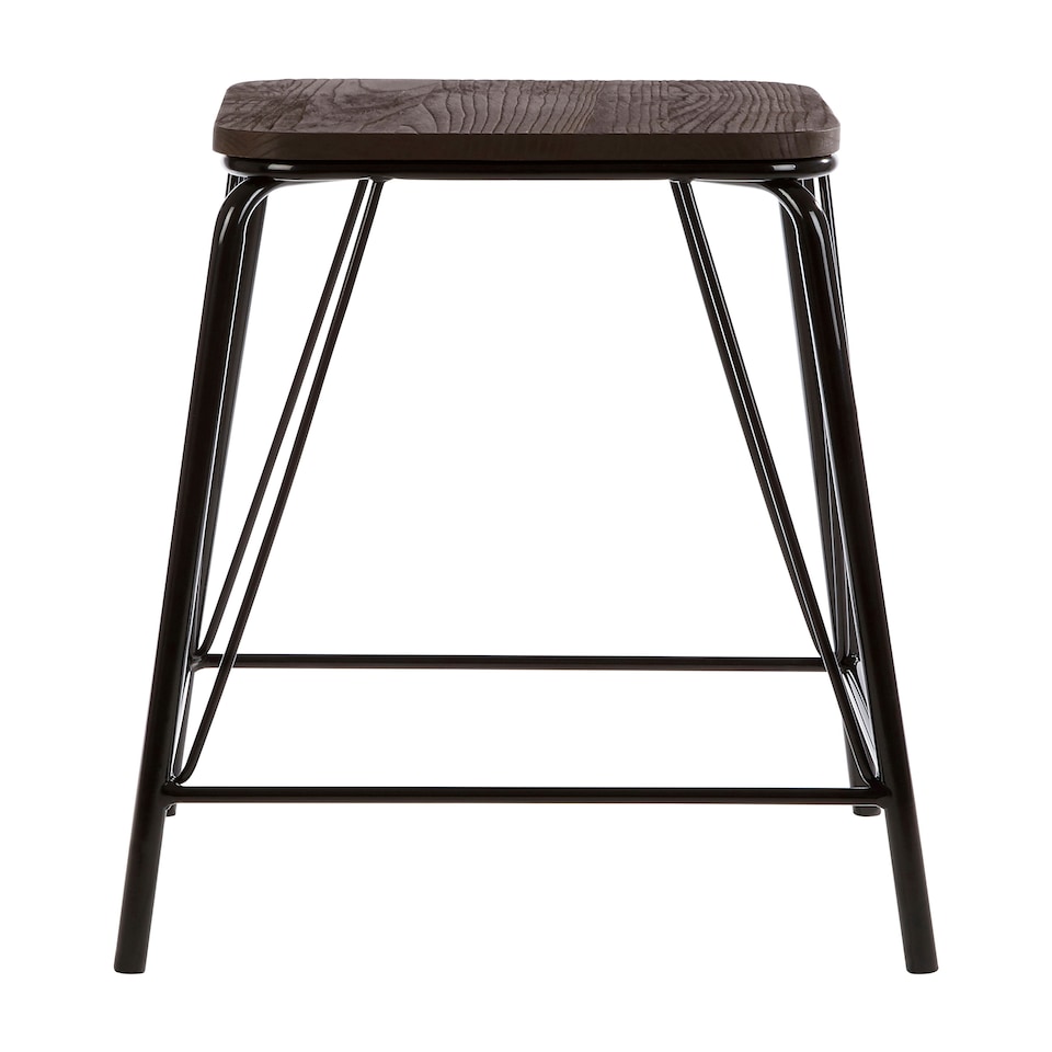 Interiors by Premier Black Metal and Elm Wood Stool, Large Square