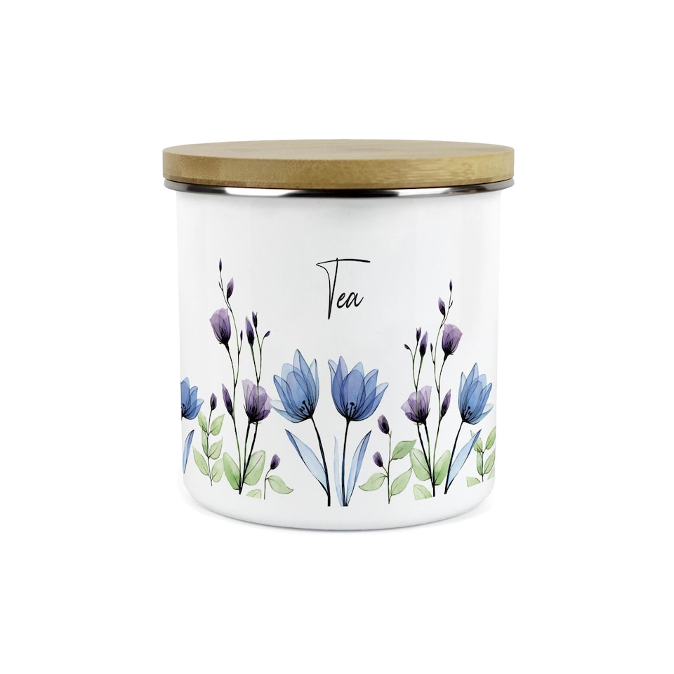 image 1 of Blue & Purple Floral Large Tea Canister