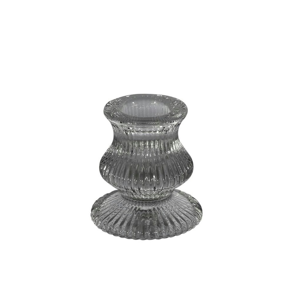 image 1 of Pair of Grey Glass Taper Candle Holders Grey