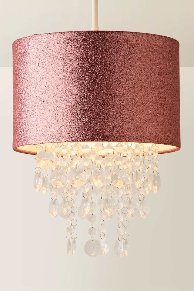 image 1 of ValueLights Bonita Pink Glitter with Droplets Easy Fit Lamp Shade | Pink