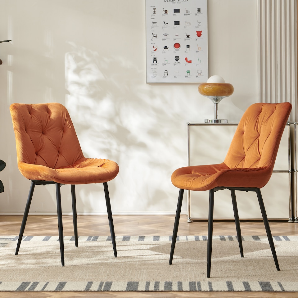 image 1 of SONARA Modern Set of 2 Velvet Dining Chairs with Ergonomic Upholstered Seat | Orange