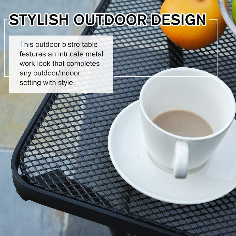 image 1 of Outsunny 45cm Square Metal Outdoor Patio Bistro Table Coffee Desk Black