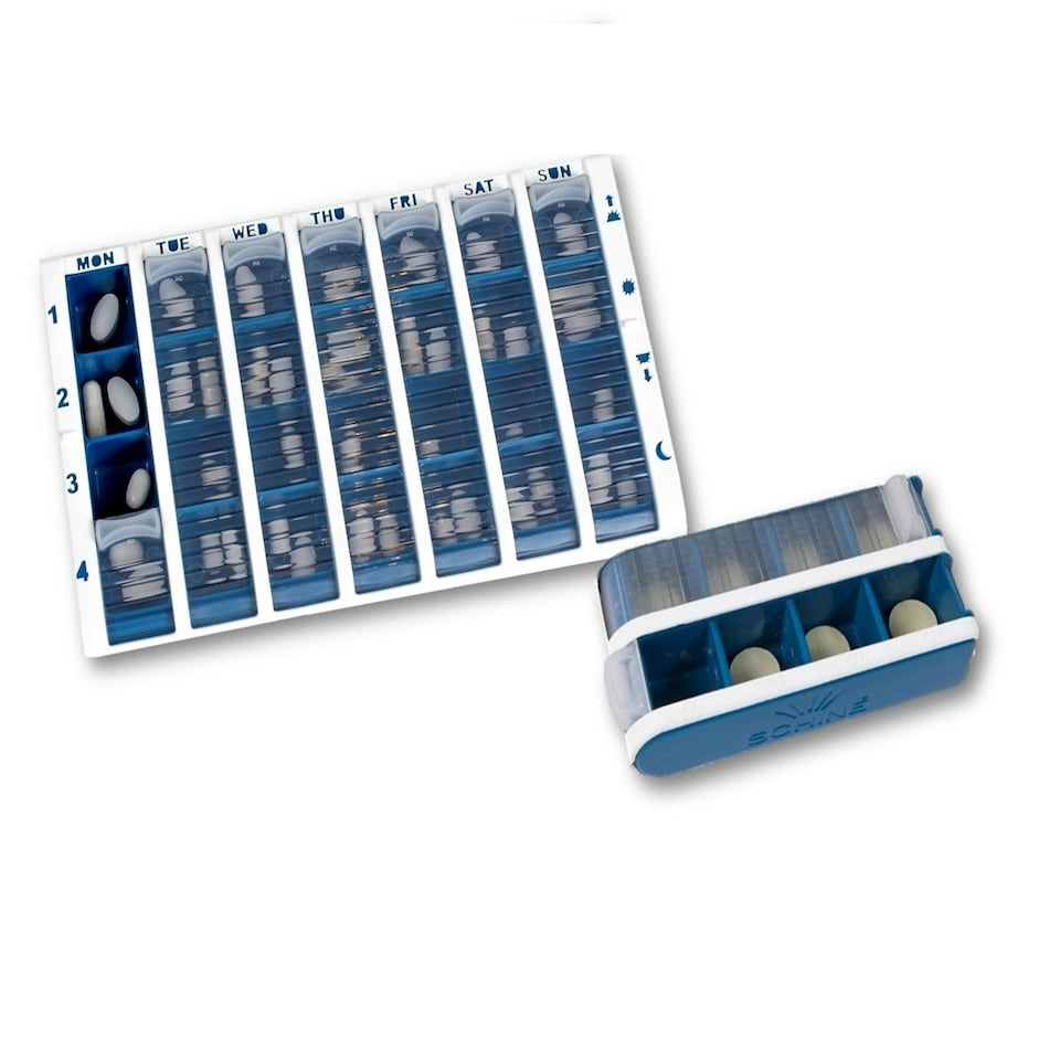 image 1 of Pivotell Blue Daily & Weekly Pill Box Organiser Set - with an Innovative Easy to Open Roller Shutter