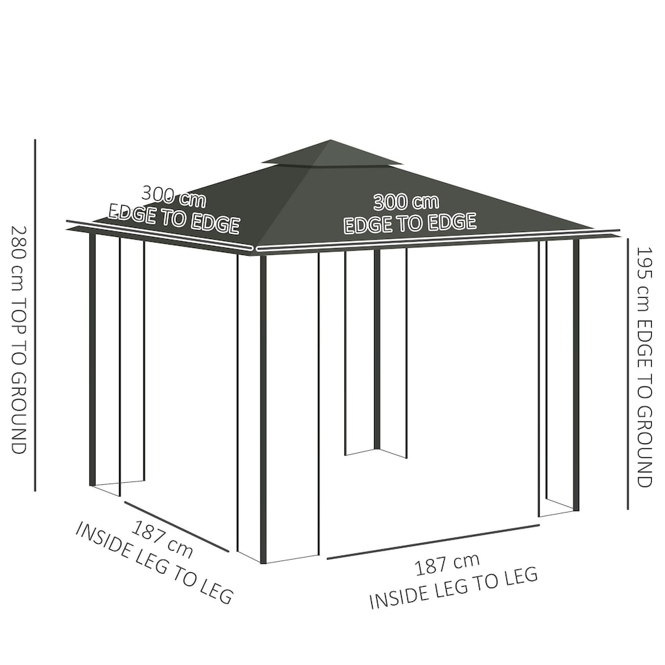 image 1 of Outsunny 3m x 3m Garden Gazebo, Double Roof Outdoor Gazebo Canopy Shelter with Netting, Solid Steel Frame, for Garden, Lawn and Deck, Light Grey