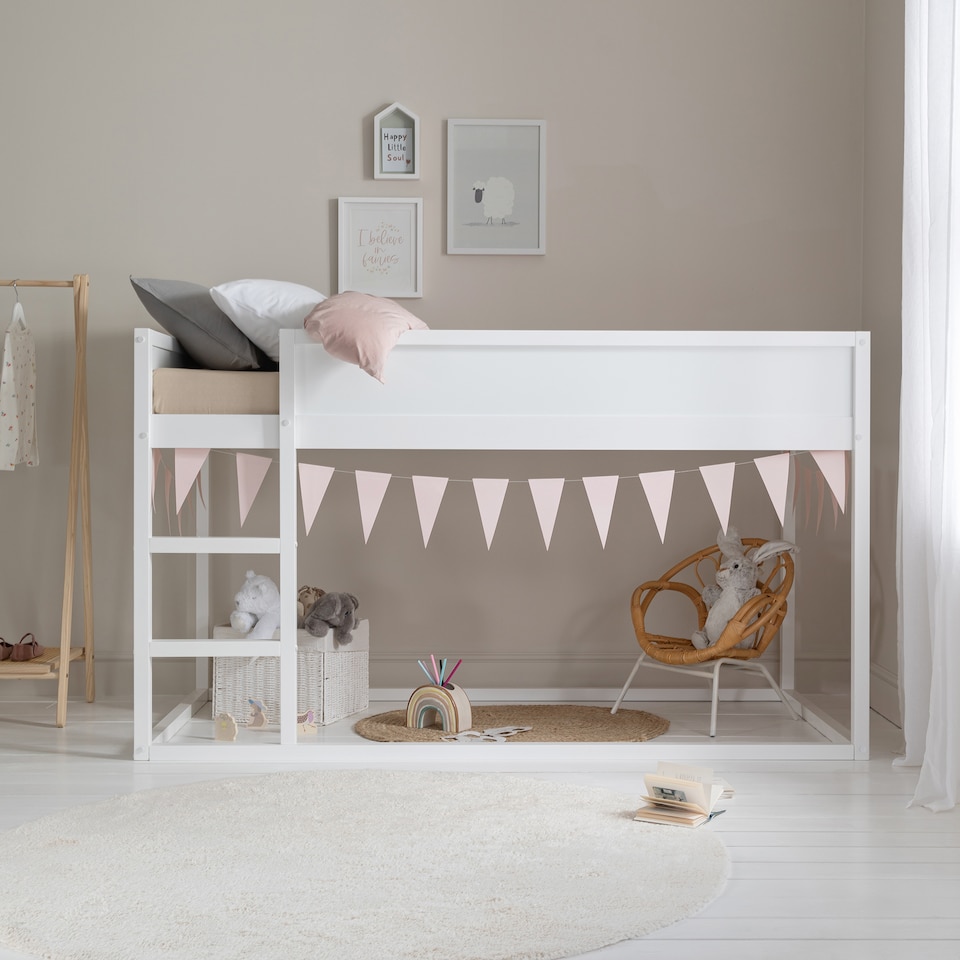 image 1 of Lykke Midsleeper Cabin Bed Reversible with Straight Ladder in White