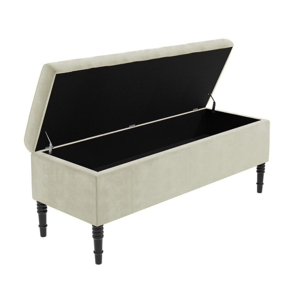 image 1 of 180cm Paris Plain Ottoman Storage Bench -Naples Shoes Bench with Black Turned Wooden Legs - Cream Upholstery Storage Footstool