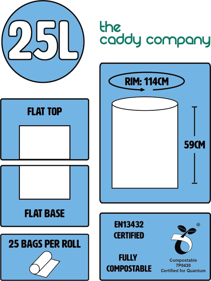 image 1 of The Caddy Company 25 Litre Compostable Food Waste Bin Bags - 3 Rolls