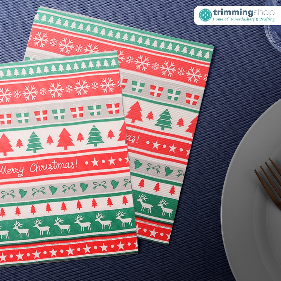 image 1 of 33cm Snowflake Reindeer Tree 2 Ply Christmas Napkins - 20 Pack