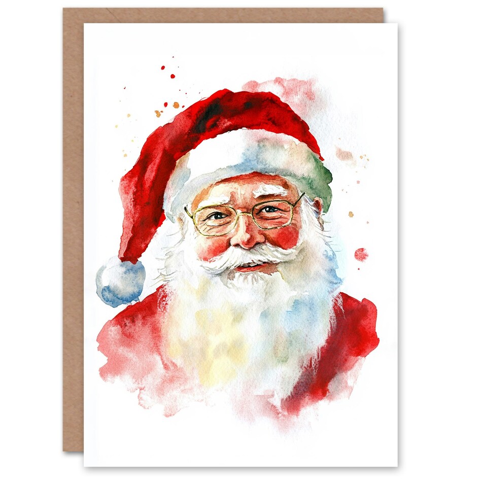 image 1 of Santa Claus Bright Portrait Blank For Him Or Her Art Xmas Festive Christmas Card
