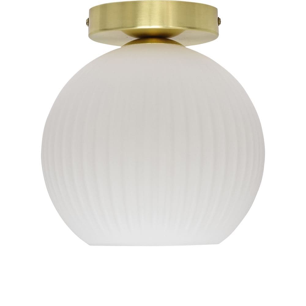 First Choice Lighting Betchley - White Ribbed Glass Globe Satin Brass Ceiling Light Fitting