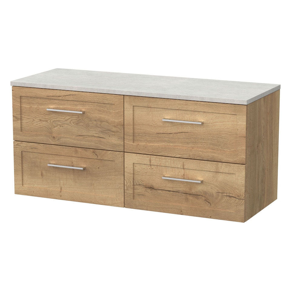 image 1 of Balterley Stonnall Traditional Wall Hung 4 Drawer Vanity Unit with Laminate Worktop, 1200mm, Autumn Oak