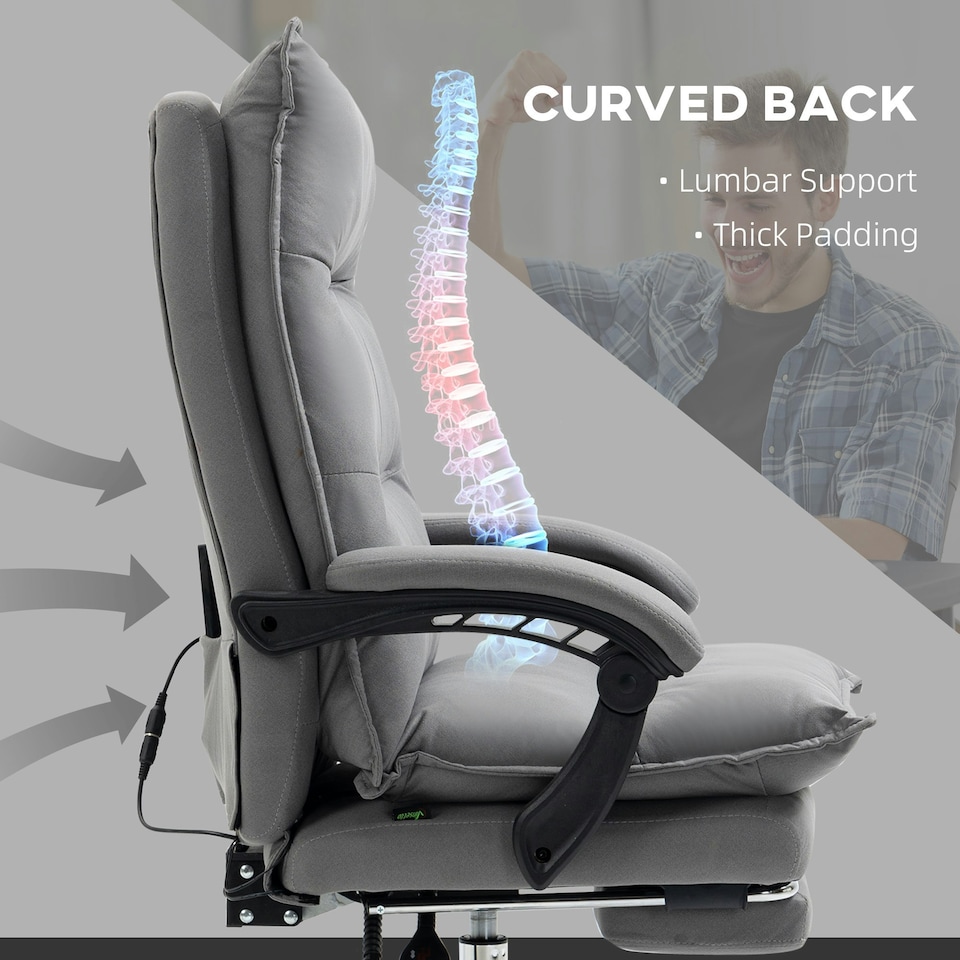 image 1 of Vinsetto Microfibre Vibration Massage Office Chair with Footrest, Heat, Grey