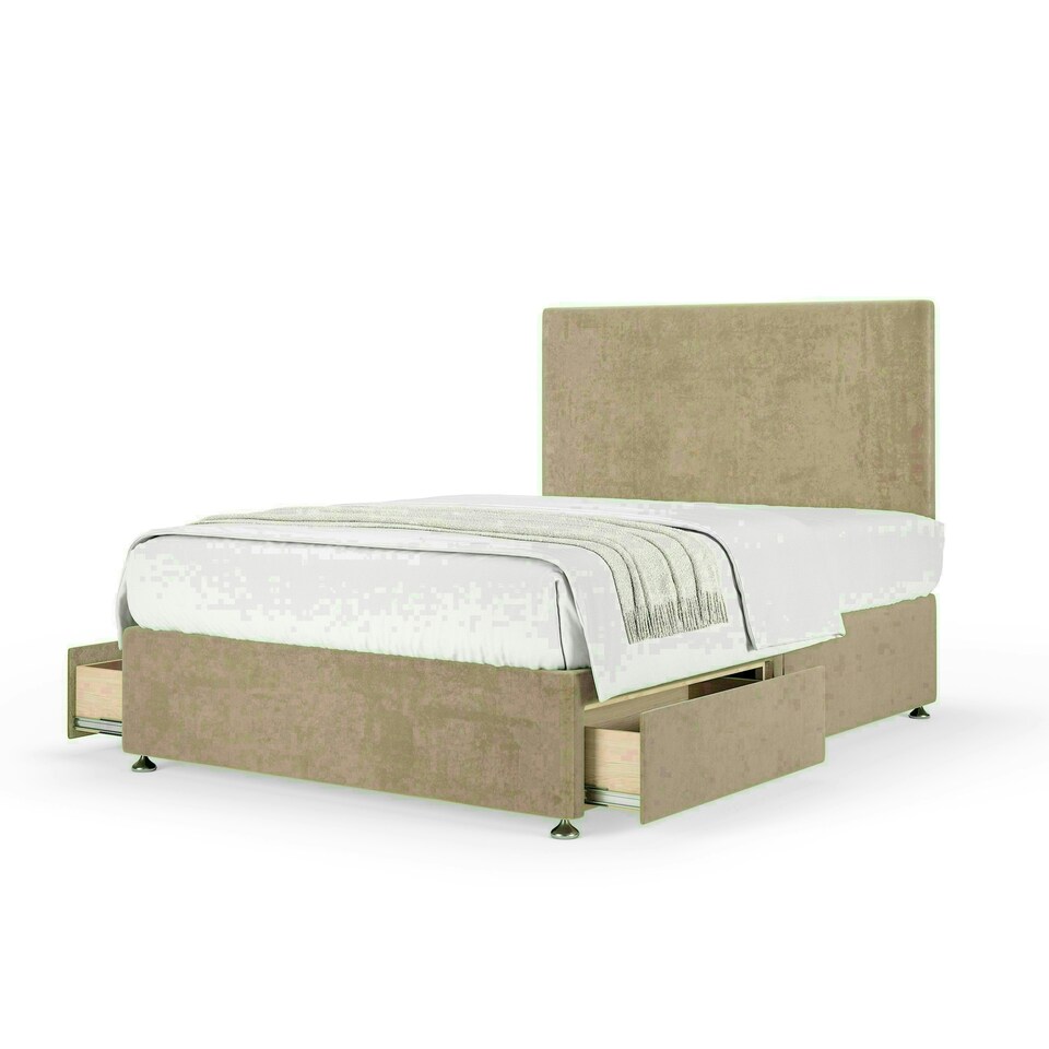 Mink Naples Velvet 2 Drawer Divan Base and Valencia Headboard Single